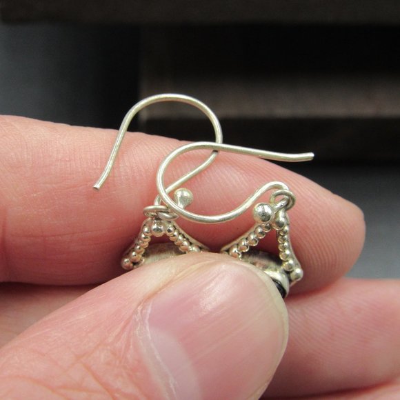 Sterling Silver Oval Uncut Amethyst Fancy Earrings Vintage - Picture 3 of 6